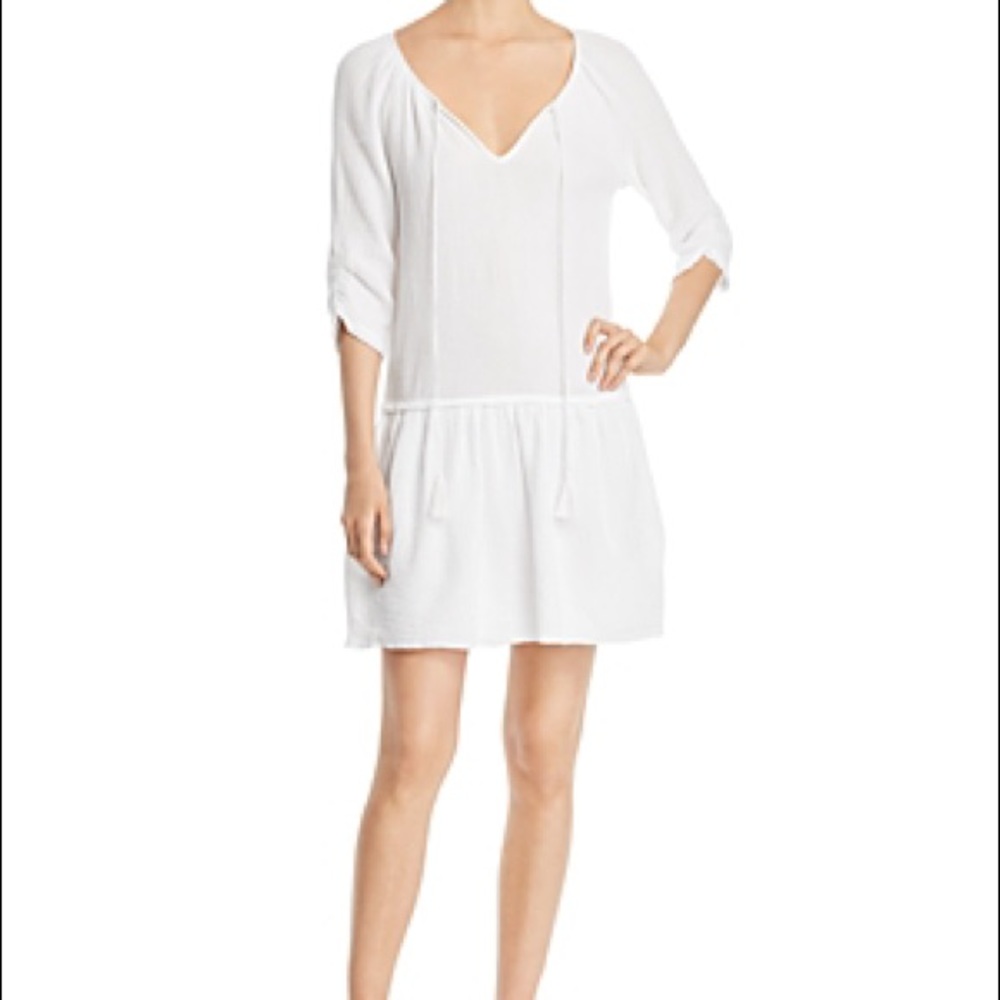 Three Dots Drop-Waist Gauze Peasant Dress